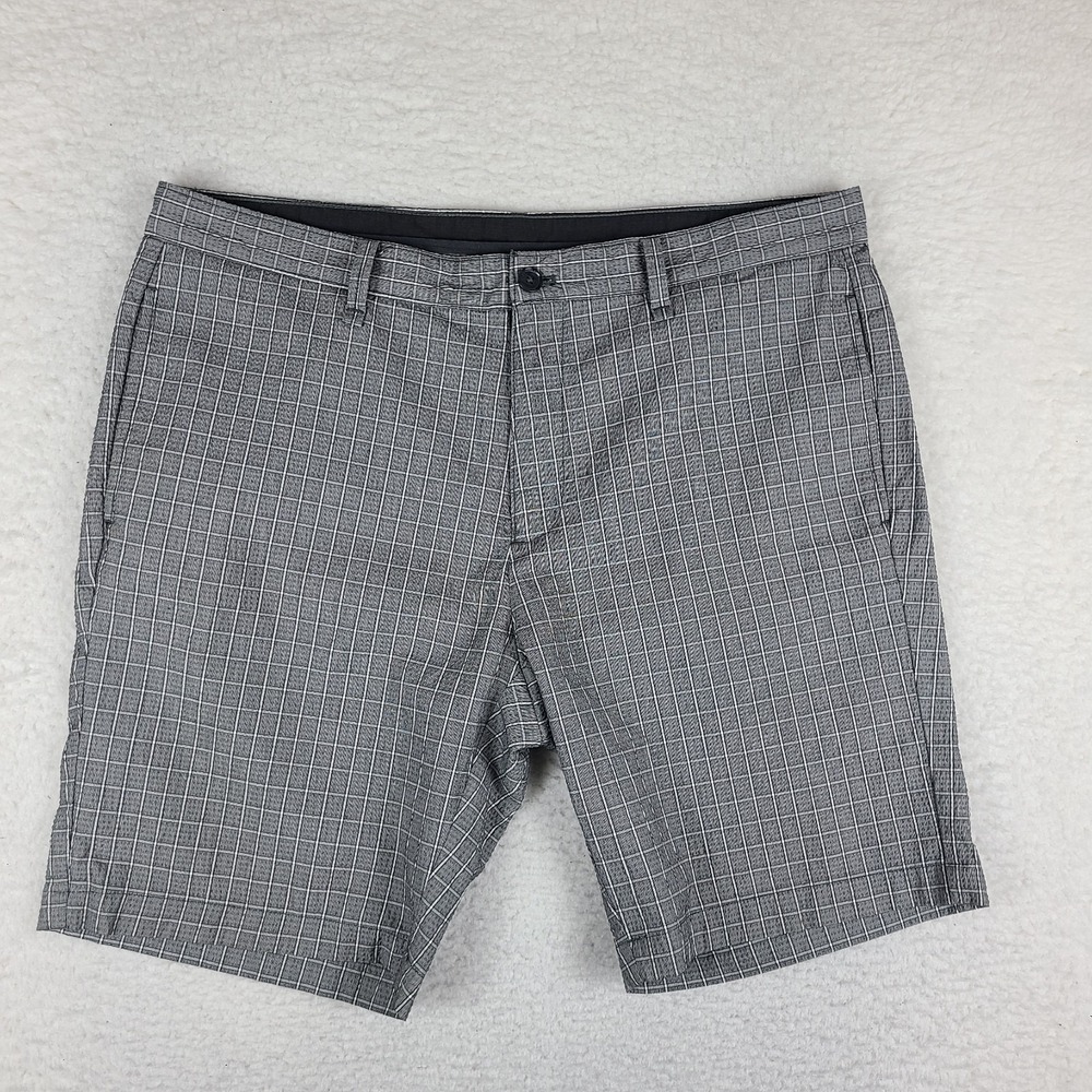 Calvin Klein Shorts Men 36 Gray Black Check 9" Slim Fit Chino Performance Preppy